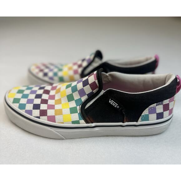 Vans Multicolor Youth Girls Size 4.5 Rainbow Checkered Slip On Casual 500714 - Picture 1 of 10